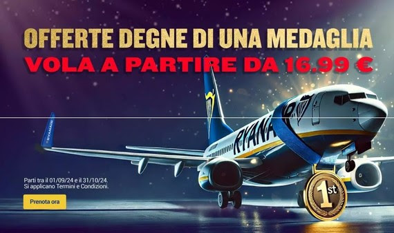 Da Ryanair una promozione flash per 48 ore con tariffe a partire da € 16,99